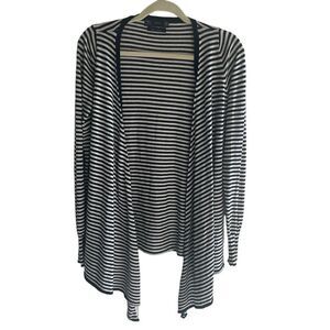 Zara Navy White Striped Silk Cotton Open Front Cardigan Top Women’s Size Medium